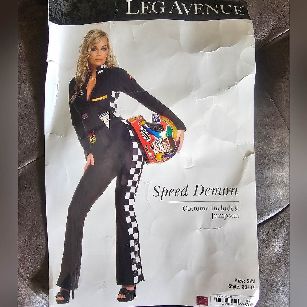 Leg Avenue Black and White Sexy Racing Jumpsuit/Costume Size Small/Medium